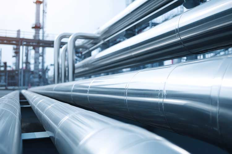 Industrial piping at a chemical processing facility.